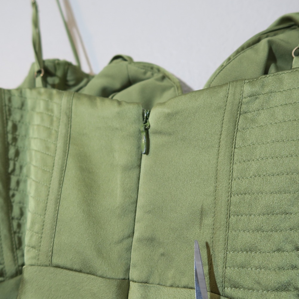 House of CB Myrna Olive Corset Satin Slip Dress Timeless Elegant - Picture 8 of 14